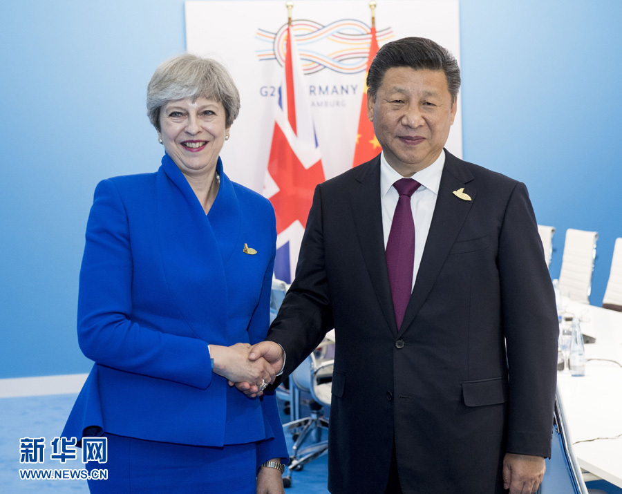 7月7日，國家主席習(xí)近平在漢堡會(huì)見英國首相特雷莎&middot;梅。 新華社記者李學(xué)仁 攝