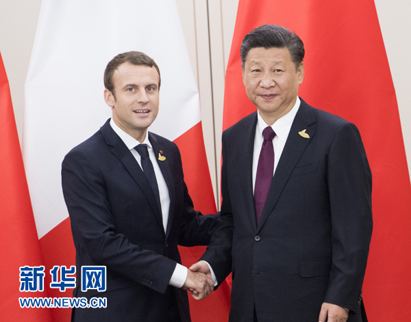 7月8日，國家主席習(xí)近平在漢堡會見法國總統(tǒng)馬克龍。新華社記者 李學(xué)仁 攝